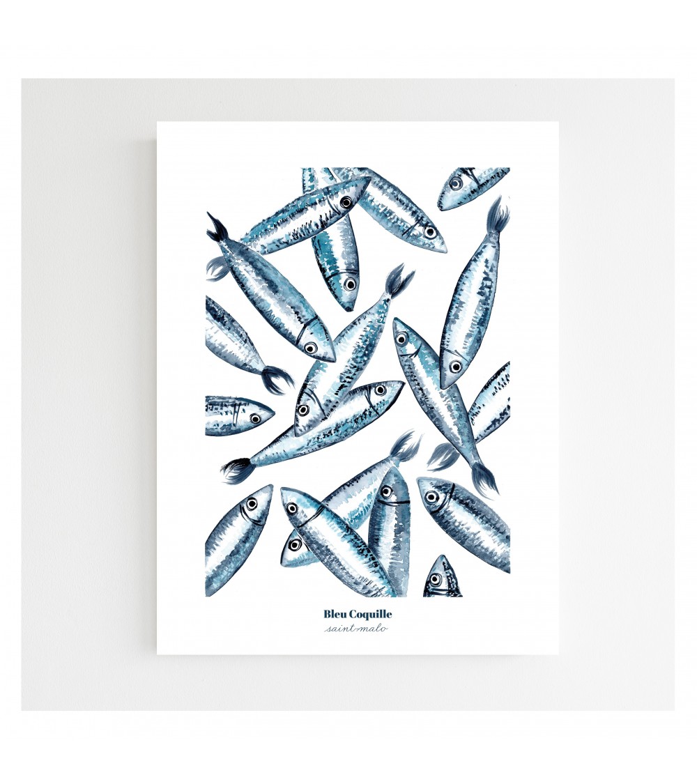 Affiche Les Sardines 30x40cm - Bleu Coquille