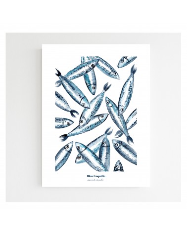 Affiche Les Sardines 30x40cm - Bleu Coquille